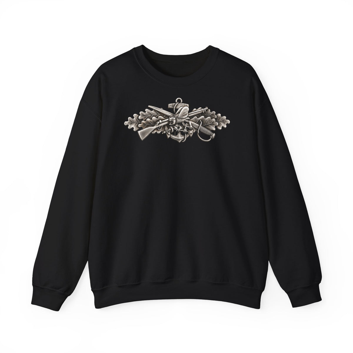Unisex Heavy Blend™ Crewneck Sweatshirt - Navy - Badge - Seabee combat warfare specialist wo txt - Enlisted - 3D - Enhanced