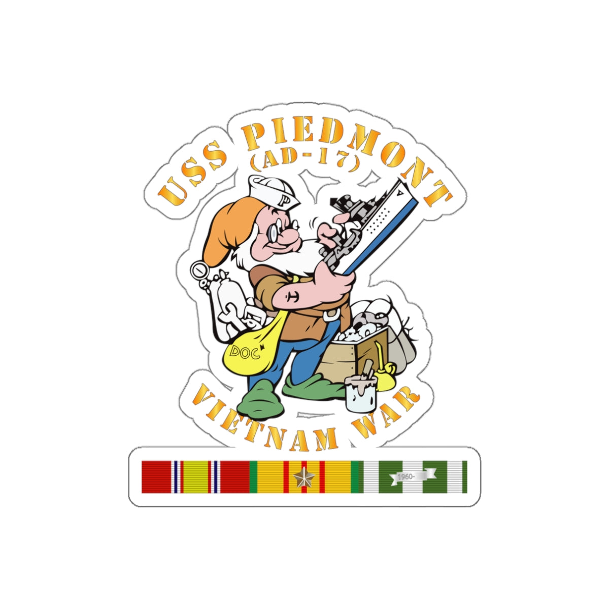 Die-Cut Vinyl Sticker - Navy - USS Piedmont (AD-17) w VN SVC - Vietnam War