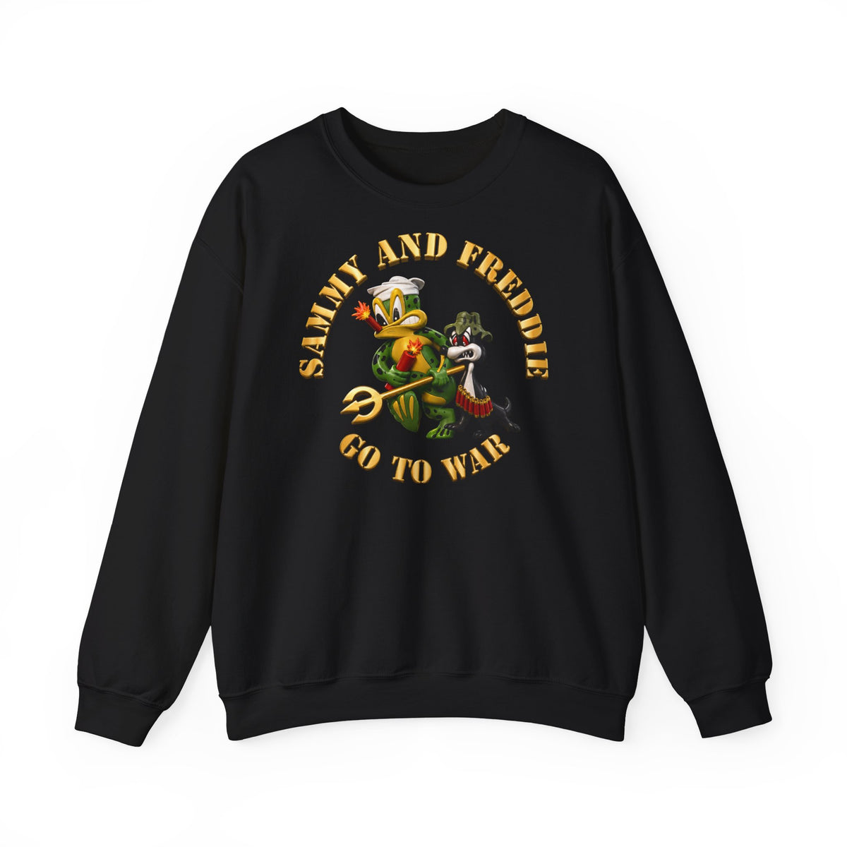 Unisex Heavy Blend™ Crewneck Sweatshirt - Navy - SOF - Sammy - Freddie - Go to War - 3D - Enhanced