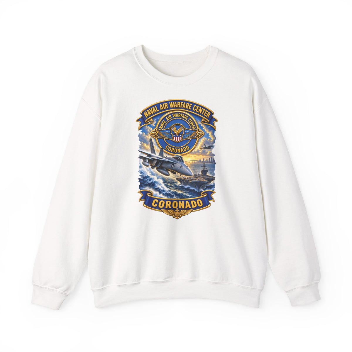 Unisex Heavy Blend™ Crewneck Sweatshirt - NAVY - Naval Air Warfare Center - Coronado - Crest - with Scene - 3D - Enhanced