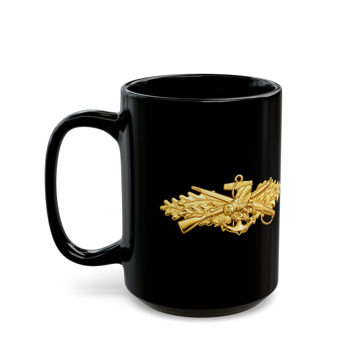 Black Mug (11oz, 15oz) - Navy - Badge - Seabee combat warfare specialist wo txt - Officer - 3D - Enhanced
