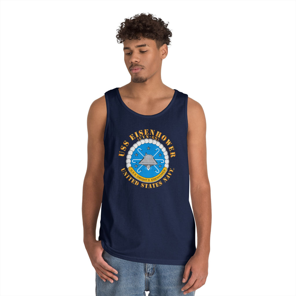 Unisex Heavy Cotton Tank Top - USS Dwight D. Eisenhower (CVN-69) Crest with Txt