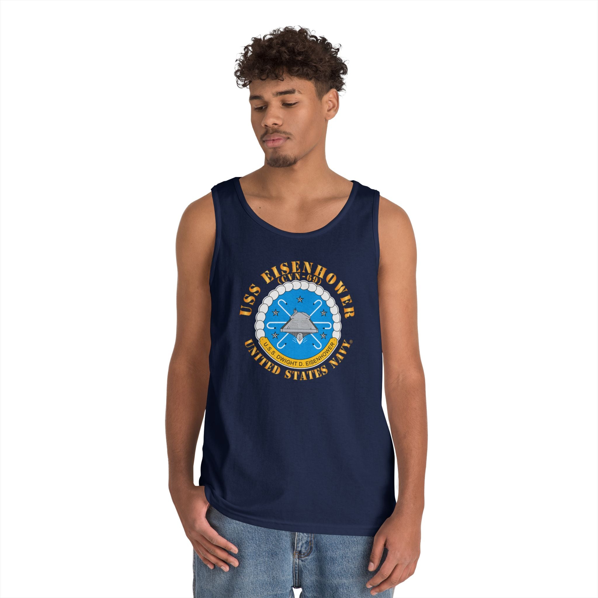 Unisex Heavy Cotton Tank Top - USS Dwight D. Eisenhower (CVN-69) Crest with Txt