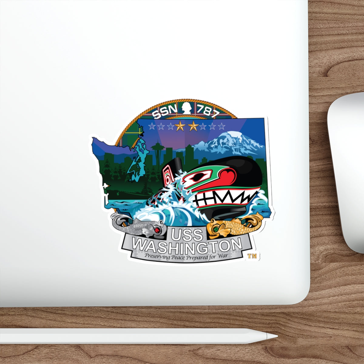 Die-Cut Vinyl Sticker - Navy - USS Washington (SSN-787) wo txt X 300