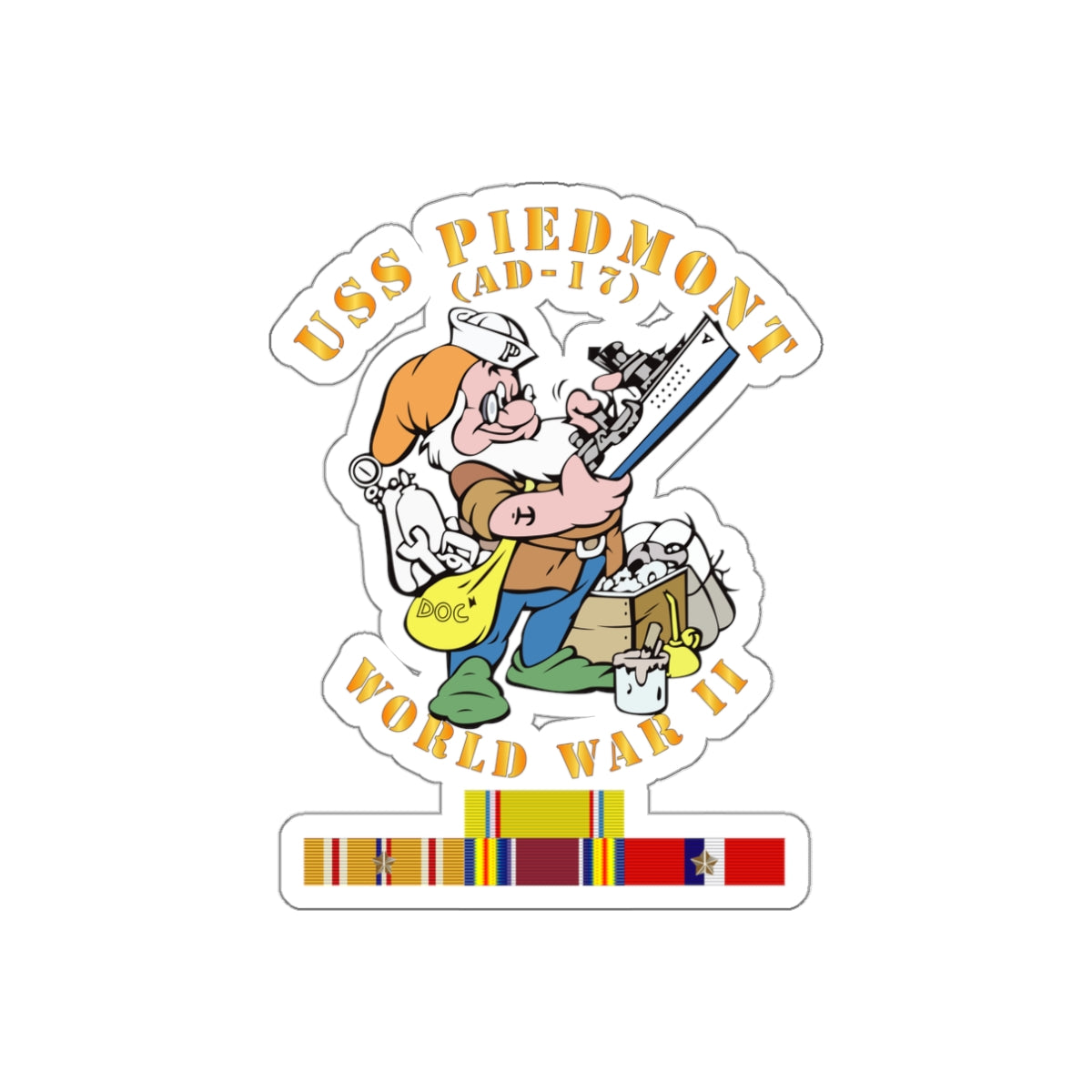 Die-Cut Vinyl Sticker - Navy - USS Piedmont (AD-17) w PAC SVC WWII