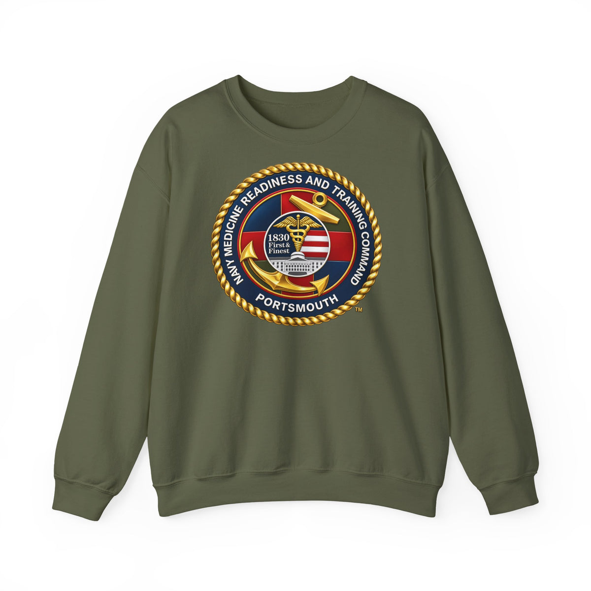 Unisex Heavy Blend™ Crewneck Sweatshirt - Navy - Naval Medical Center Portsmouth wo txt - 3D - Enhanced