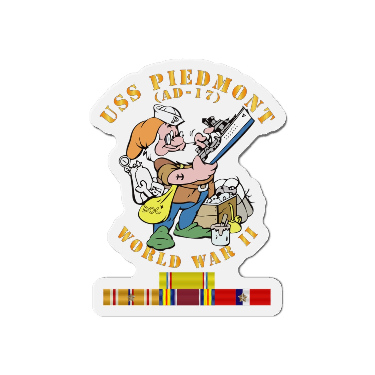 Die-Cut Magnet - Navy - USS Piedmont (AD-17) w PAC SVC WWII