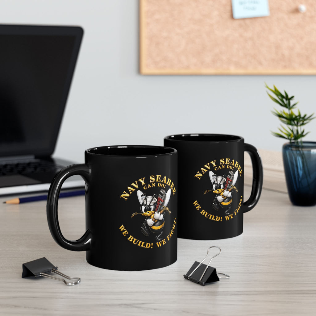 Black Mug (11oz, 15oz) - Navy - Navy SeaBee - w Wrench and Hammer - 3D - Enhanced X 300