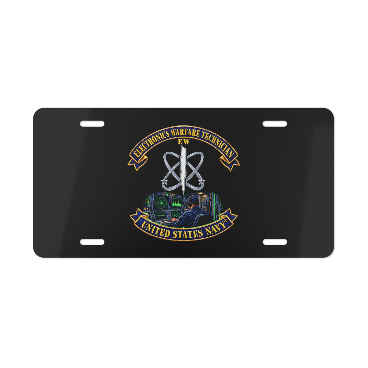 Vanity License Plate - Navy - Rate - Electronics Warfare Technician with Scene - 3D - Enhanced