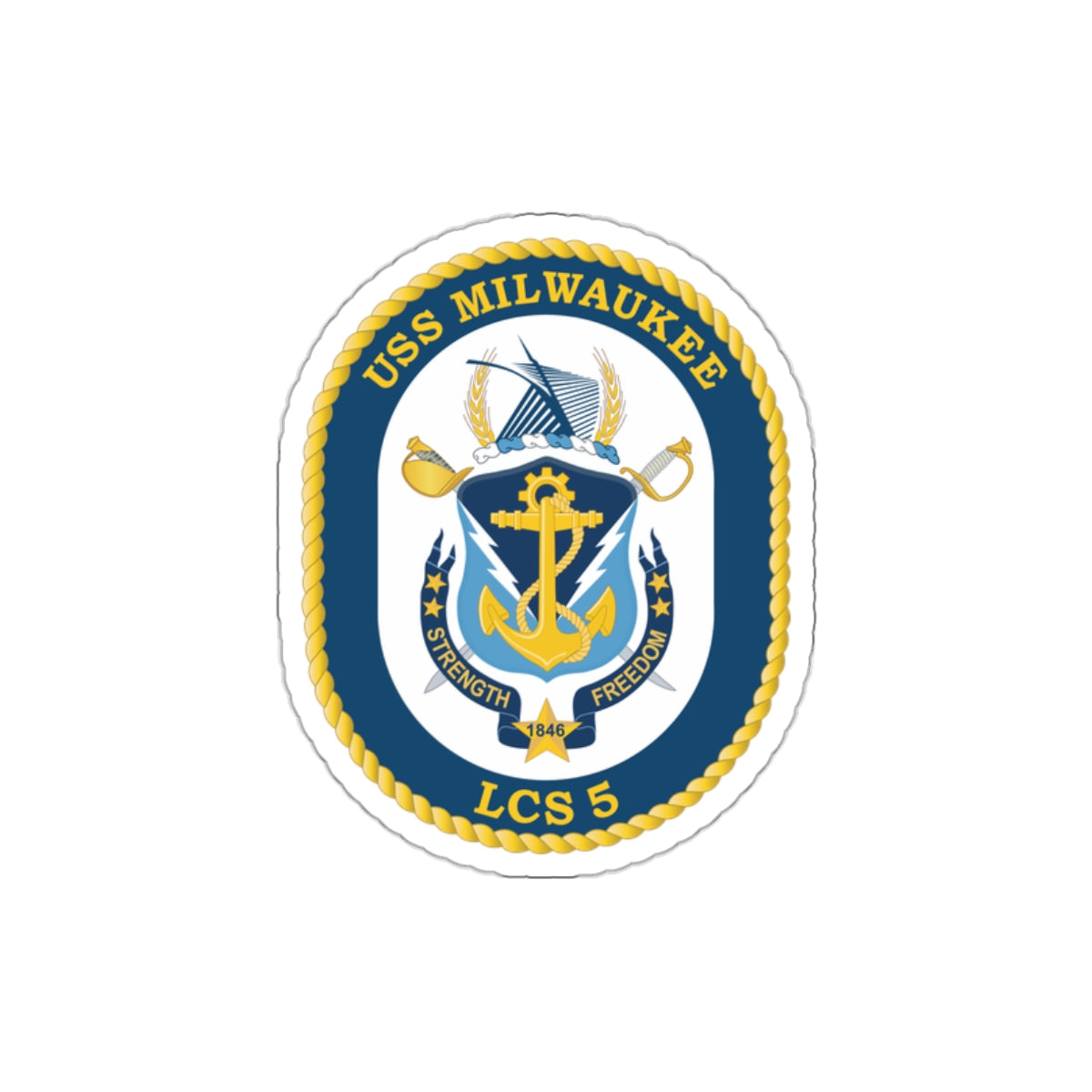 Die-Cut Vinyl Sticker - Navy - USS Milwaukee (LCS-5) wo Txt X 300