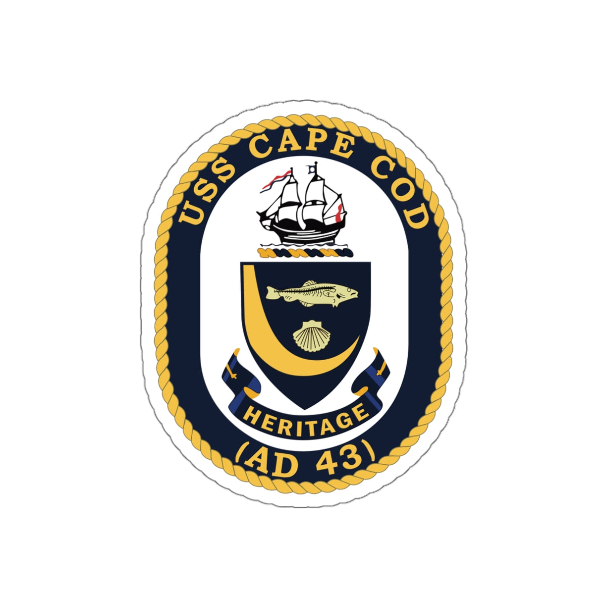 Die-Cut Vinyl Sticker - Navy - USS Cape Cod (AD 43) wo txt X 300