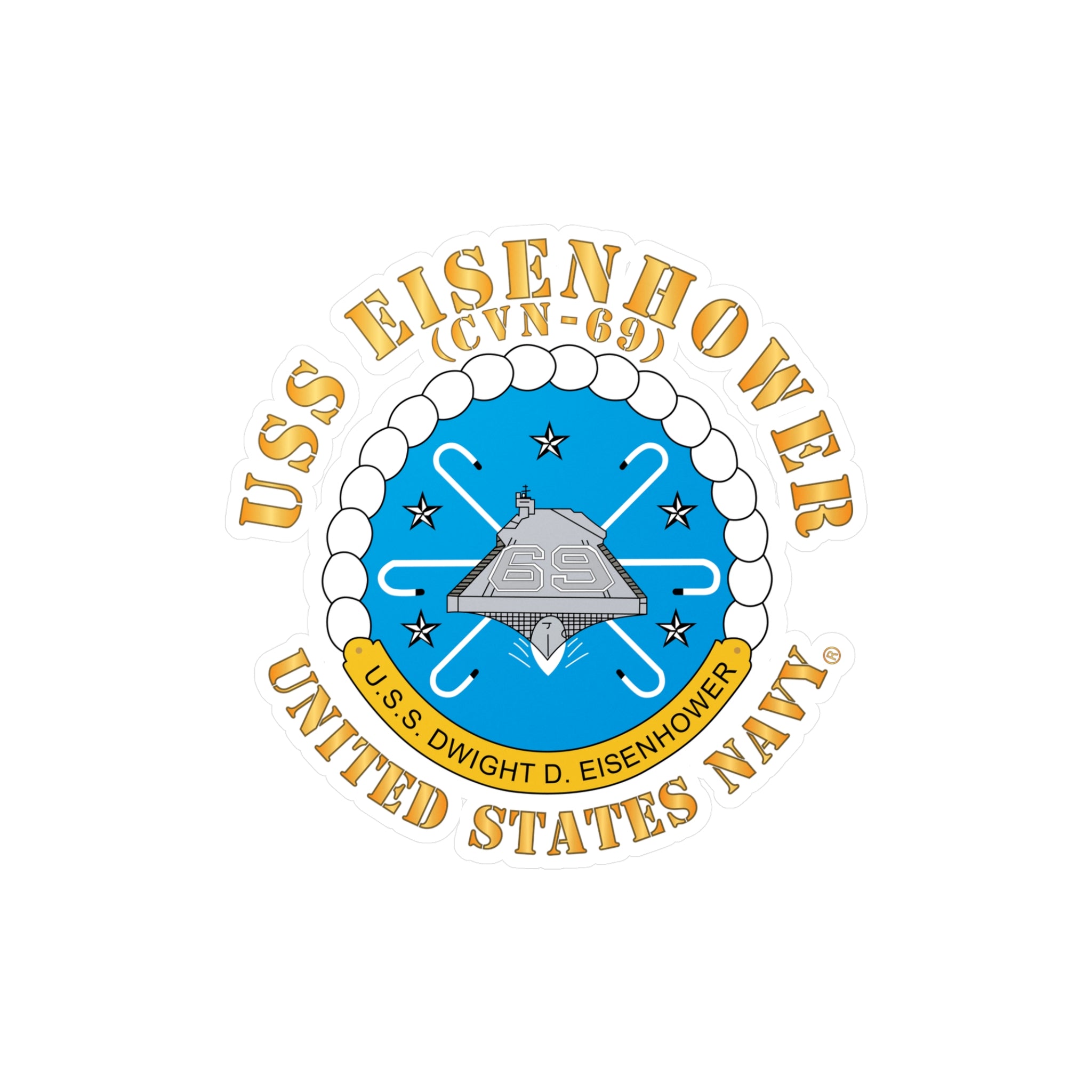 Kiss-Cut Vinyl Decal - USS Dwight D. Eisenhower (CVN-69) Crest with Txt