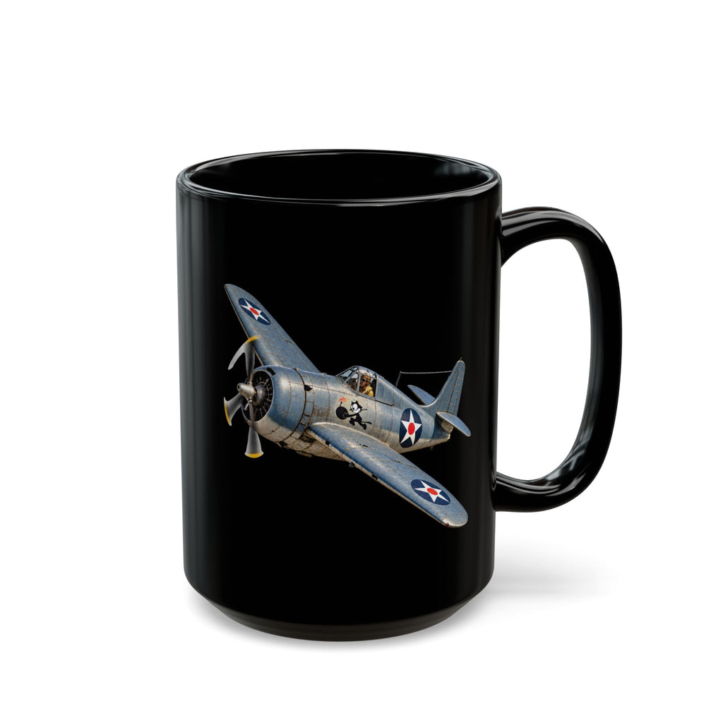 Black Mug (11oz, 15oz) - NAVY - VF - 3 - Wildcat w FELIX WWI Insignia - 3D - Enhanced