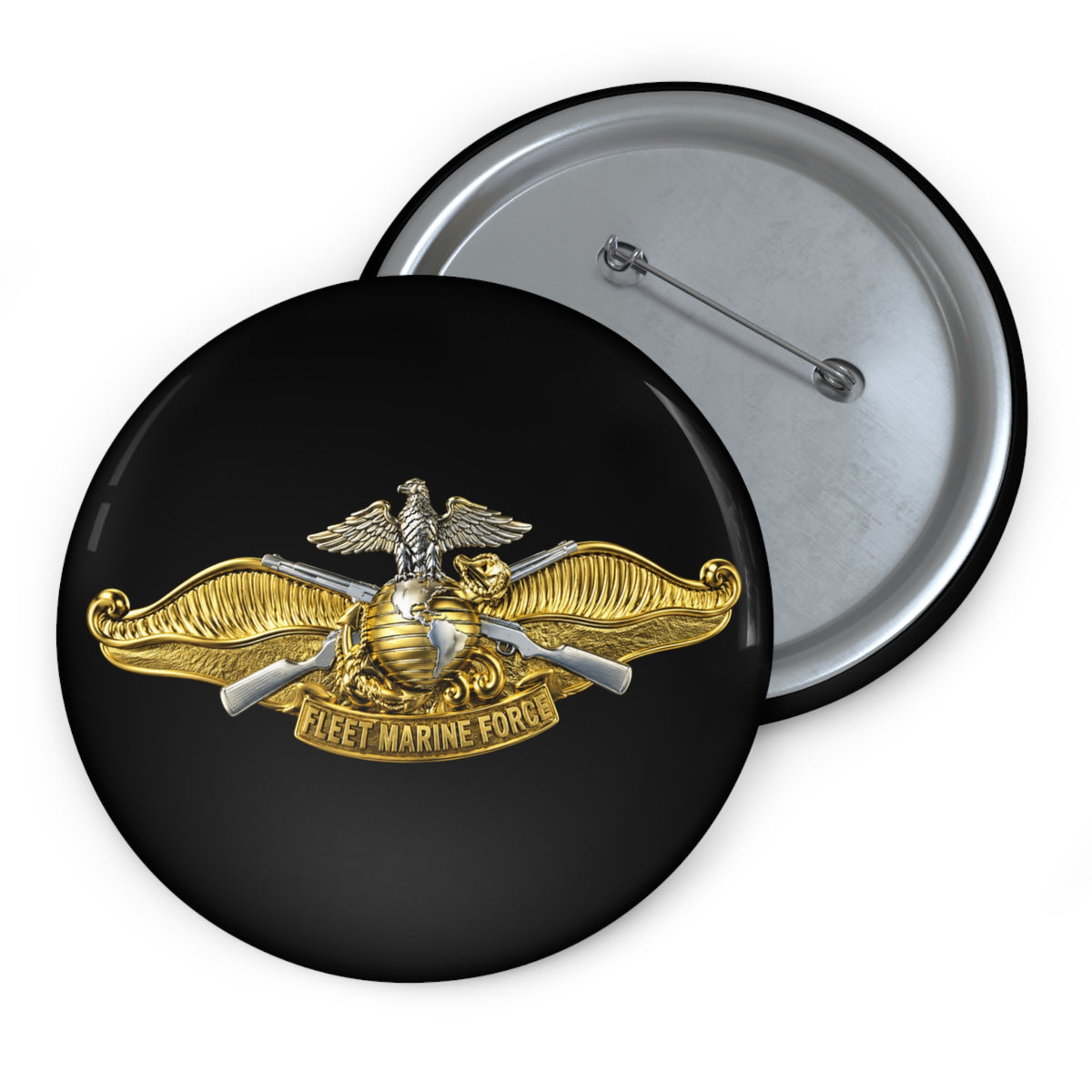 Pin Button - Navy - Badge - Fleet Marine Force (FMF) wo txt - Officer - 3D - Enhanced