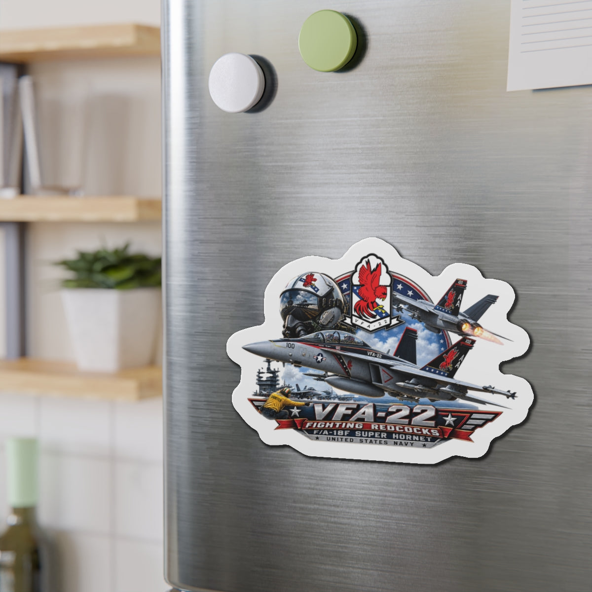 Die-Cut Magnet - Strike Fighter Squadron 22nd - AC - Fighting Redcocks - 3D - Enhanced
