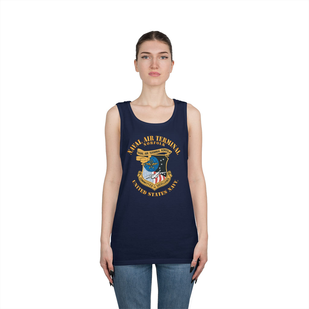 Unisex Heavy Cotton Tank Top - Navy - Naval Air Terminal Norfolk