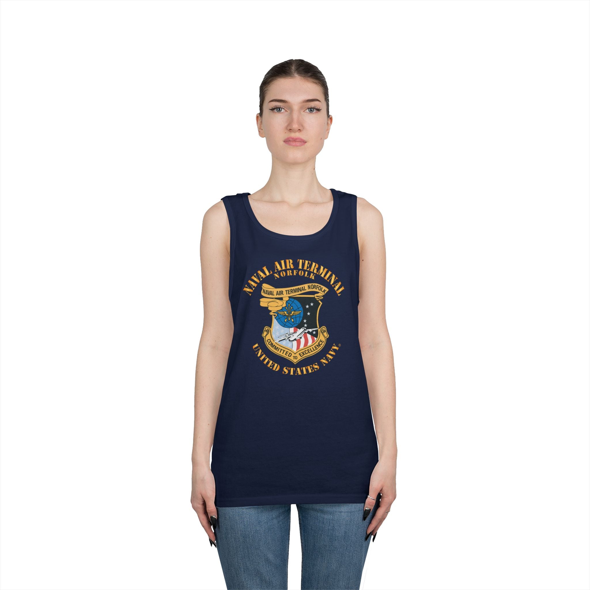 Unisex Heavy Cotton Tank Top - Navy - Naval Air Terminal Norfolk