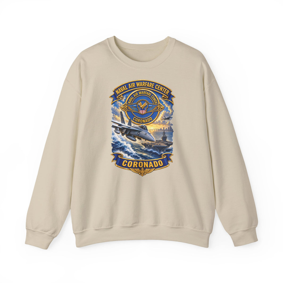 Unisex Heavy Blend™ Crewneck Sweatshirt - NAVY - Naval Air Warfare Center - Coronado - Crest - with Scene - 3D - Enhanced