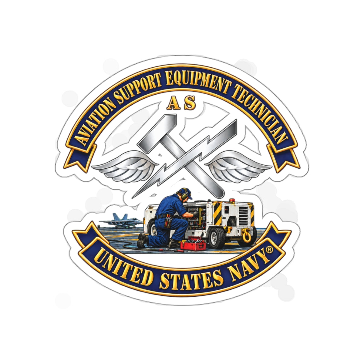Die-Cut Vinyl Sticker - Navy - Rate - Aviation Support Equipment Technician (AS) with Scene - 3D - Enhanced