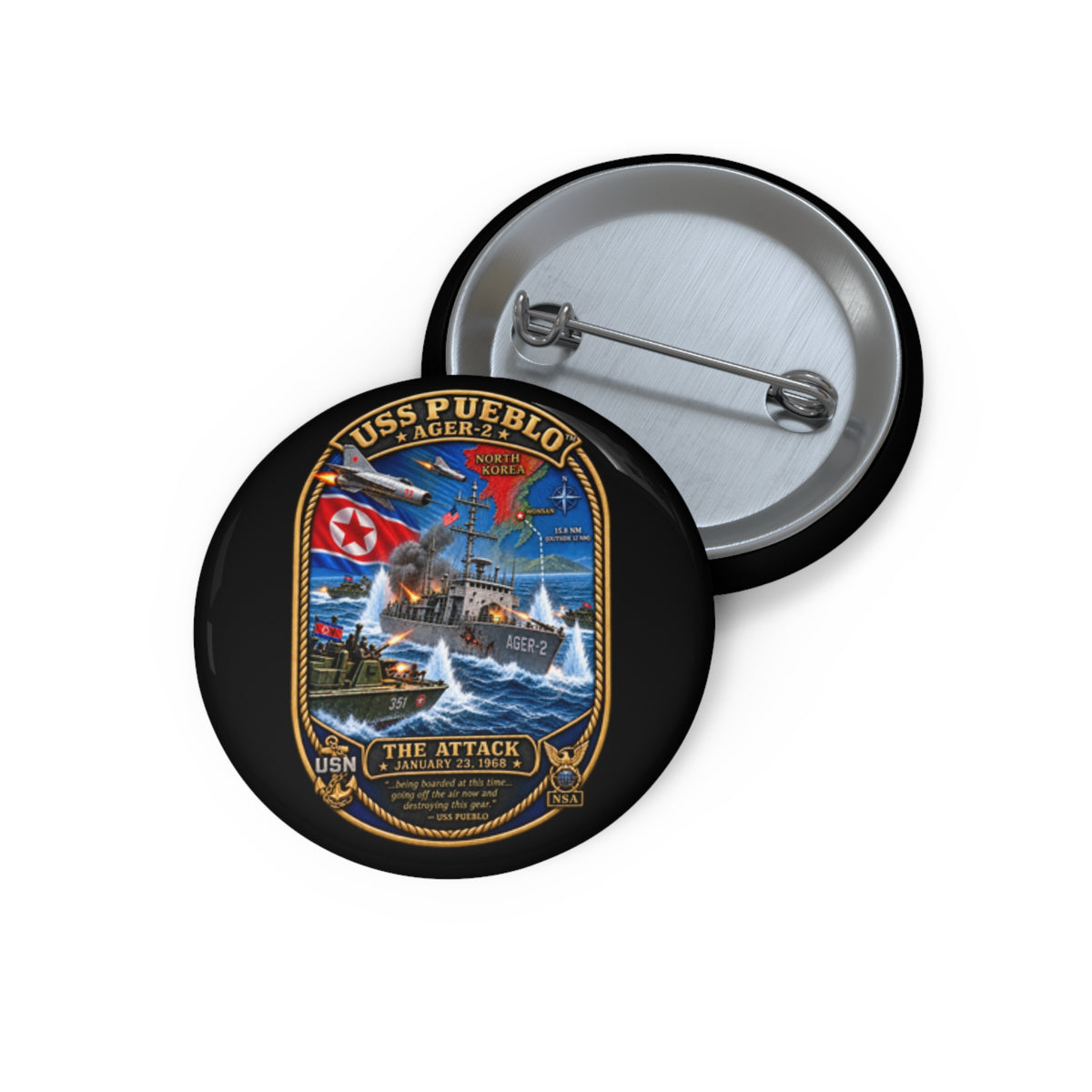 Pin Button - Navy - USS Pueblo Attack-Defense Commemorative Patch - 3D - Enhanced