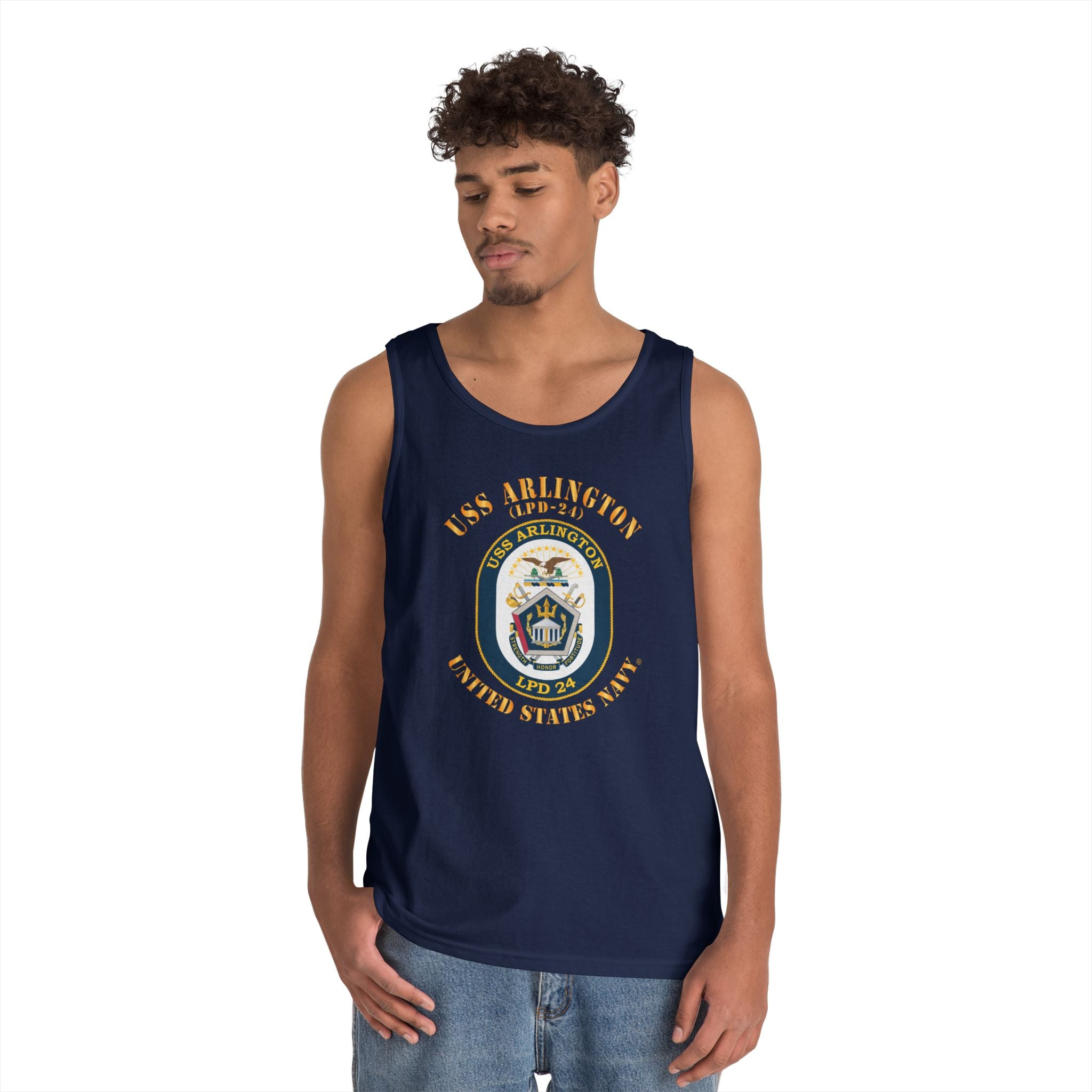 Unisex Heavy Cotton Tank Top - Navy - USS Arlington (LPD-24)
