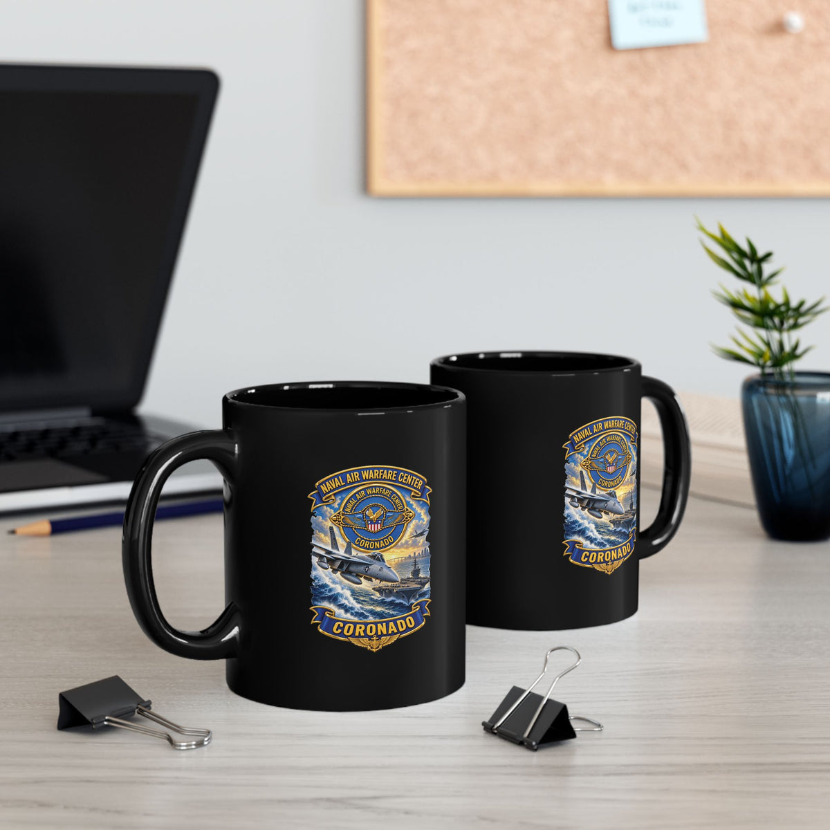 Black Mug (11oz, 15oz) - NAVY - Naval Air Warfare Center - Coronado - Crest - with Scene - 3D - Enhanced