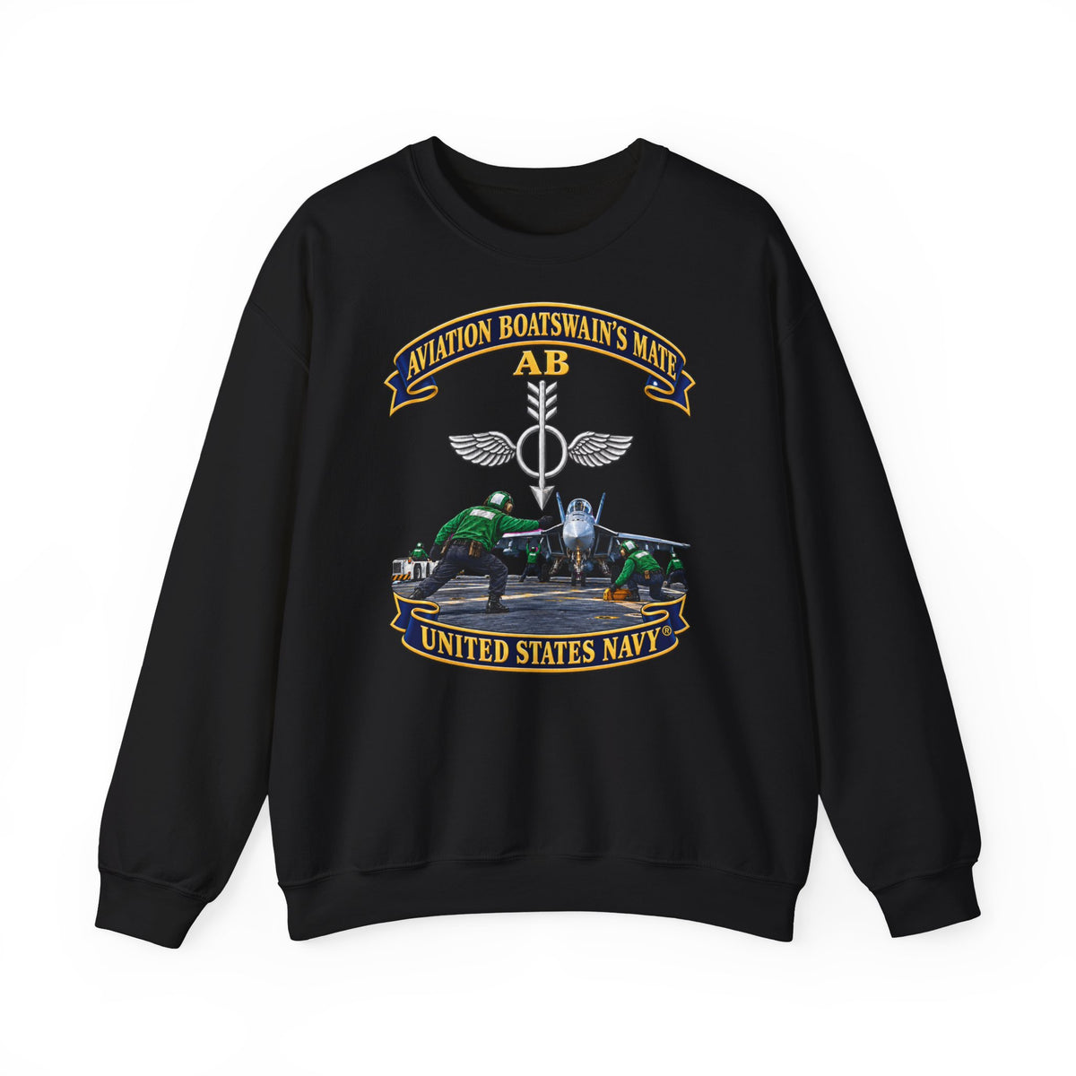 Unisex Heavy Blend™ Crewneck Sweatshirt -  Navy - Aviation Boatswains Mate Br with AC handler Scene - 3D - Enhanced