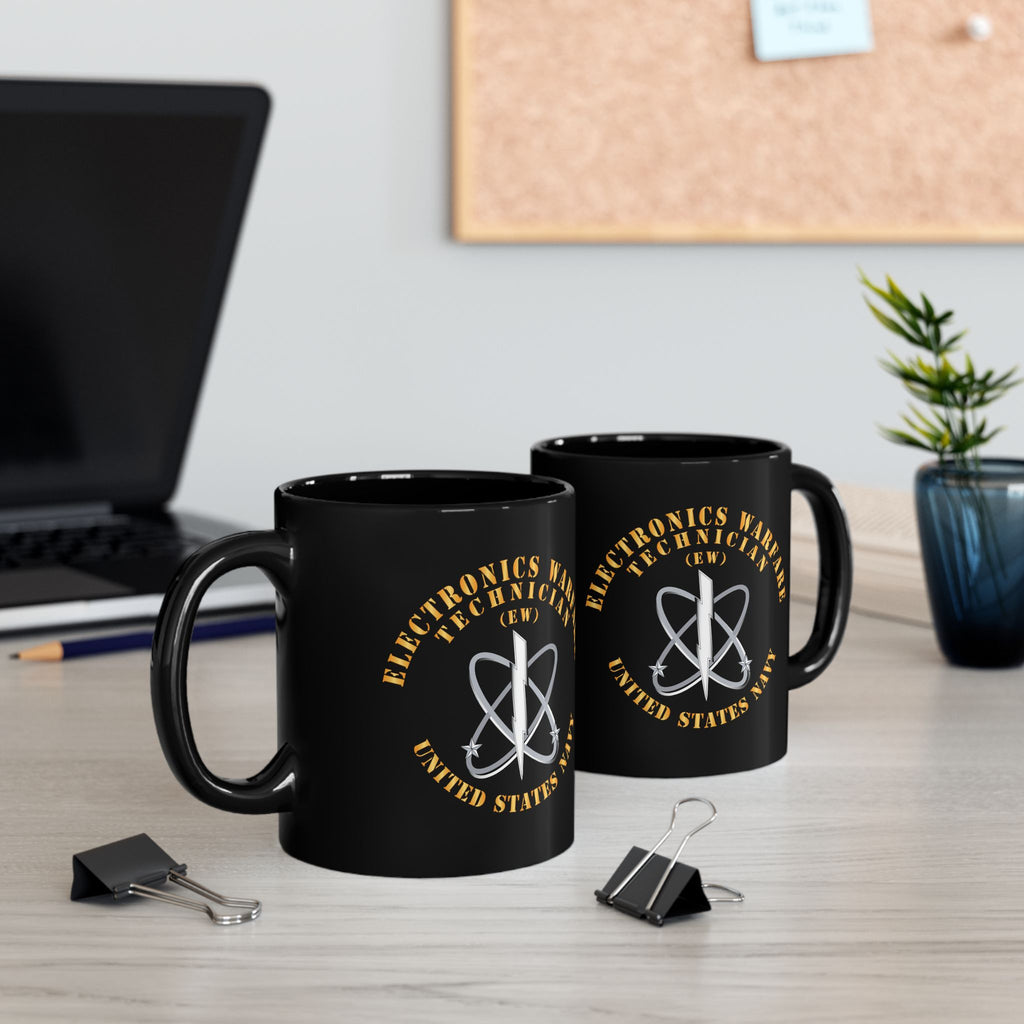 Black Mug (11oz, 15oz) - Navy - Rate - Electronic Warfare Technician (EW) - 3D - Enhanced
