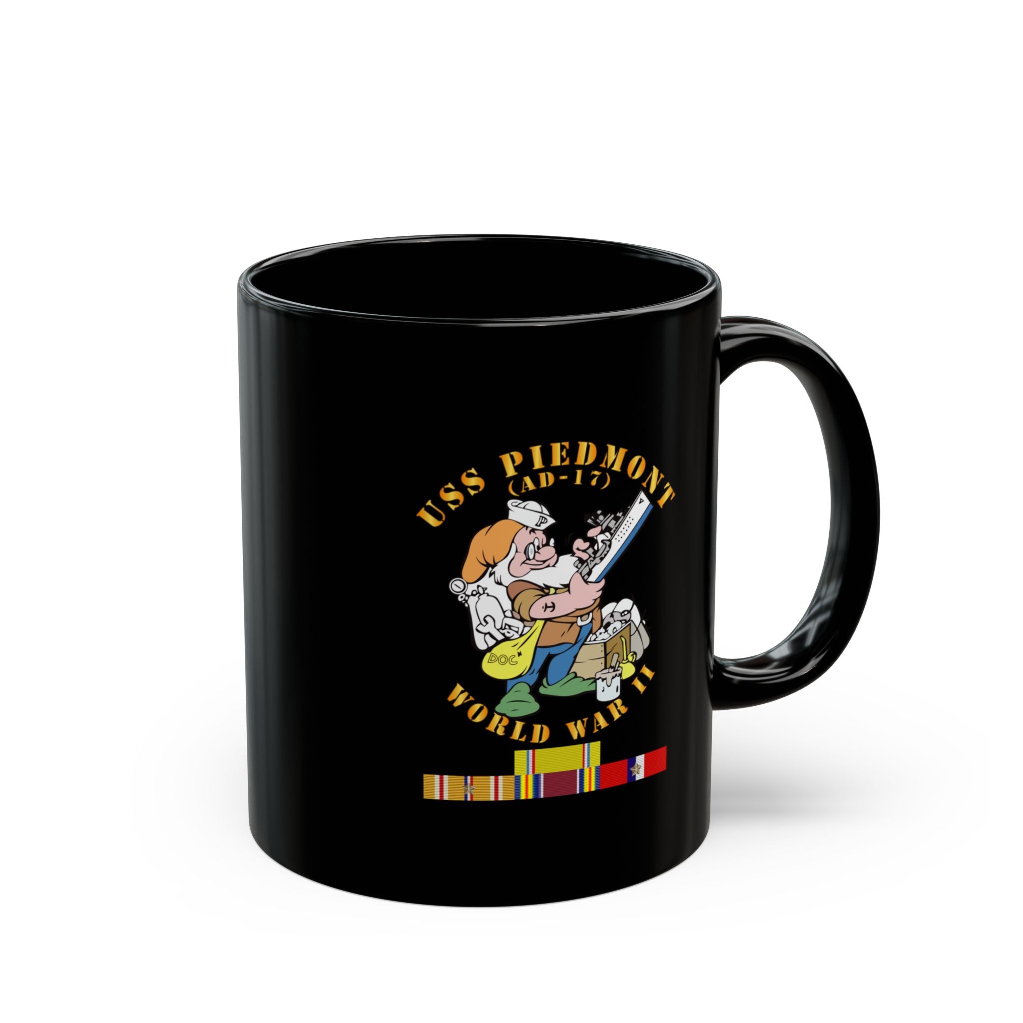 Black Mug (11oz, 15oz) - Navy - USS Piedmont (AD-17) w PAC SVC WWII