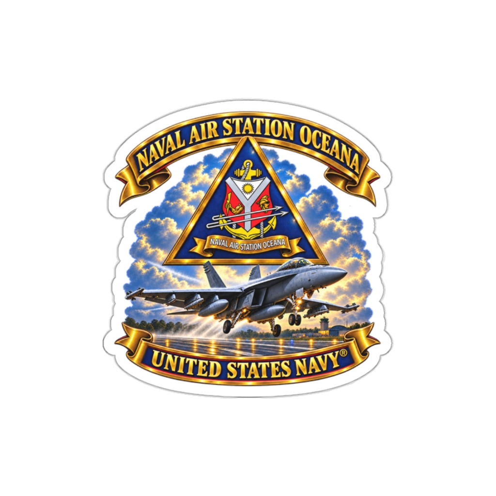 Die-Cut Vinyl Sticker - Navy - Naval Air Station Oceana - Crest with Aircraft - United States Navy - 3D - Enhanced