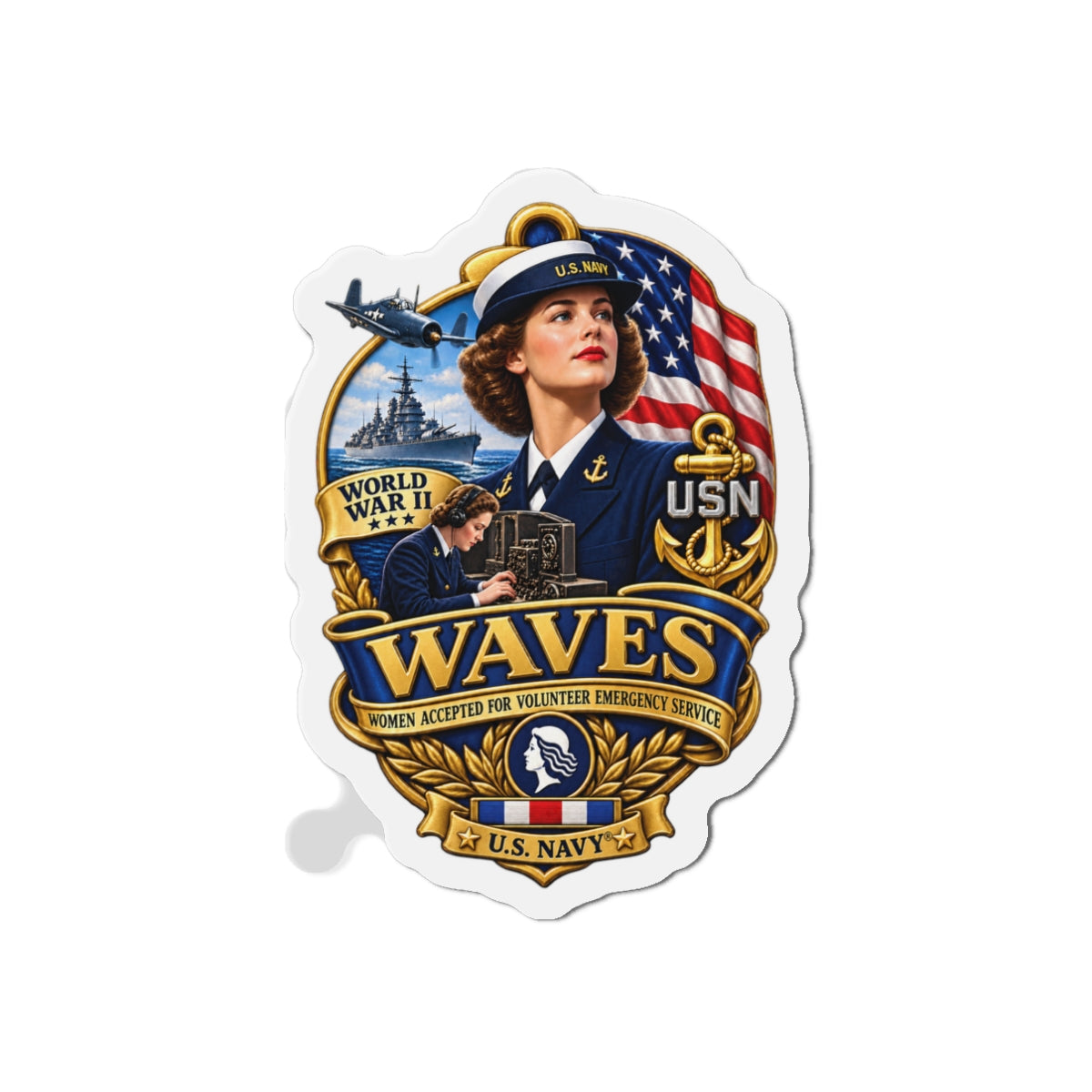 Die-Cut Magnet - WAVES - Women Accepted for Volunteer Emergency Service WWII - 3D - Enhanced