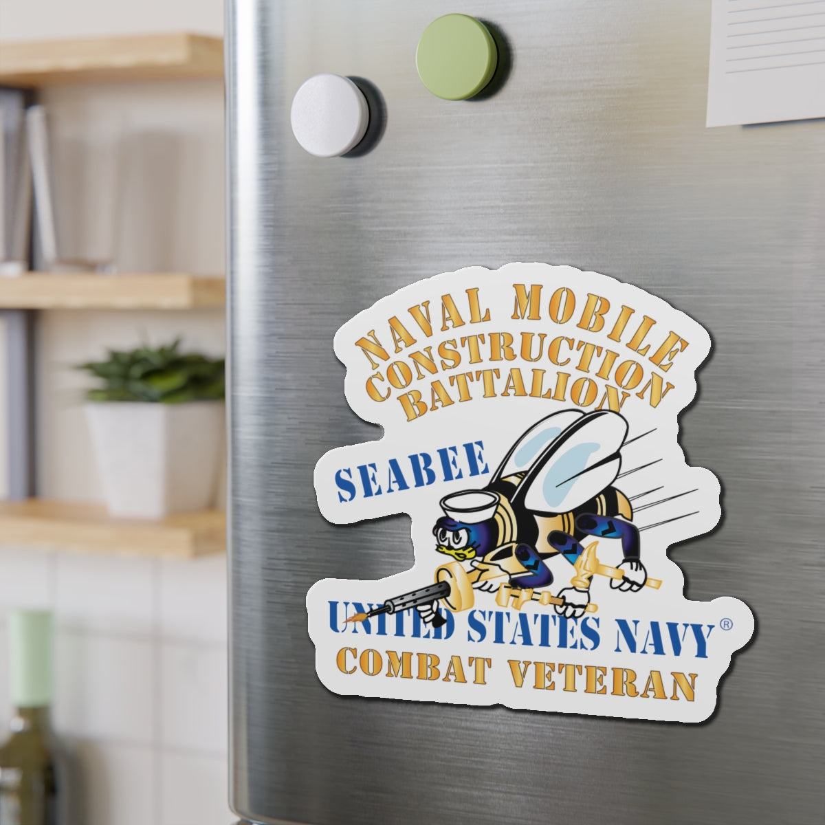 Die-Cut Magnet - Navy - Seabee - Combat Veteran