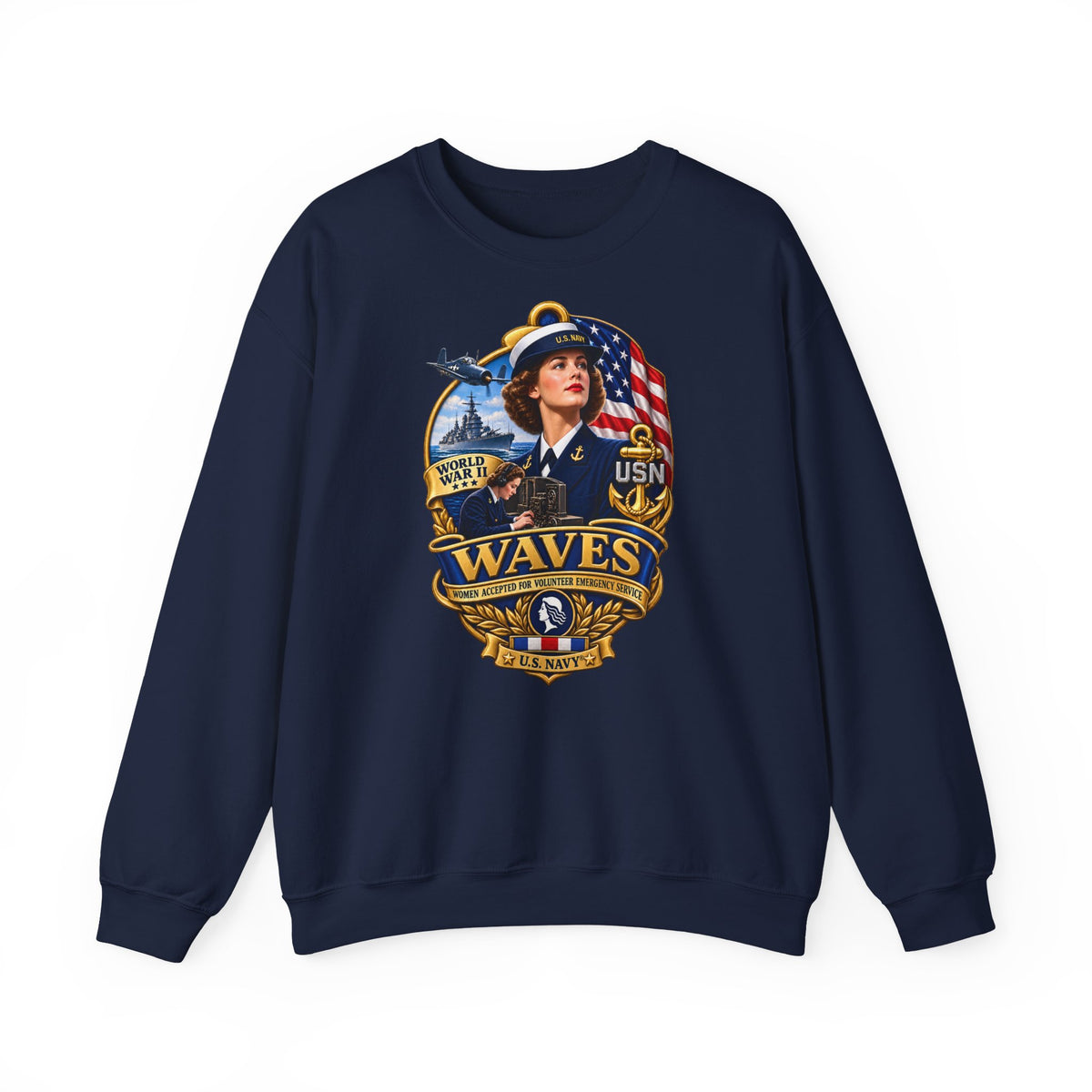 Unisex Heavy Blend™ Crewneck Sweatshirt -  WAVES - Women Accepted for Volunteer Emergency Service WWII - 3D - Enhanced