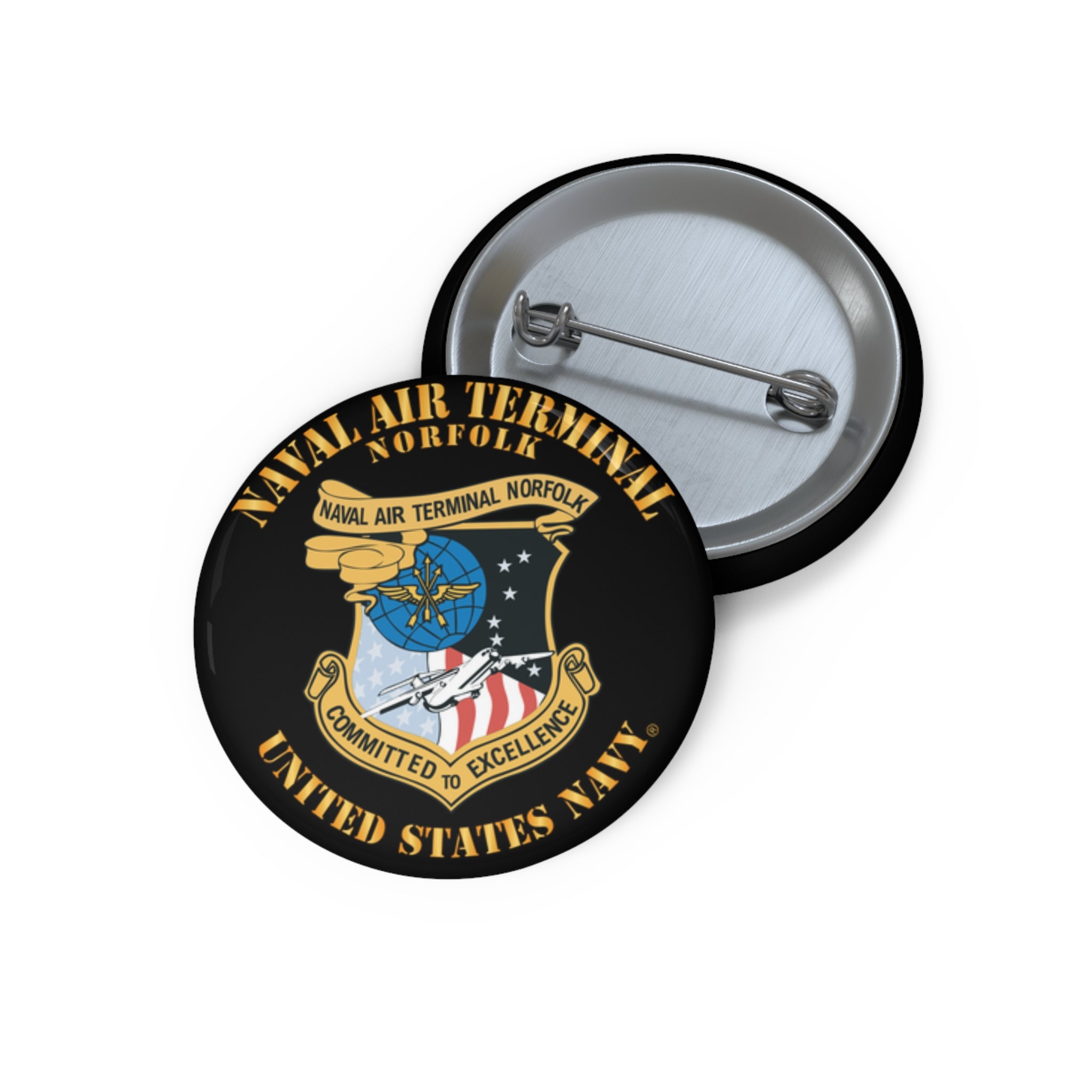 Custom Pin Button - Navy - Naval Air Terminal Norfolk
