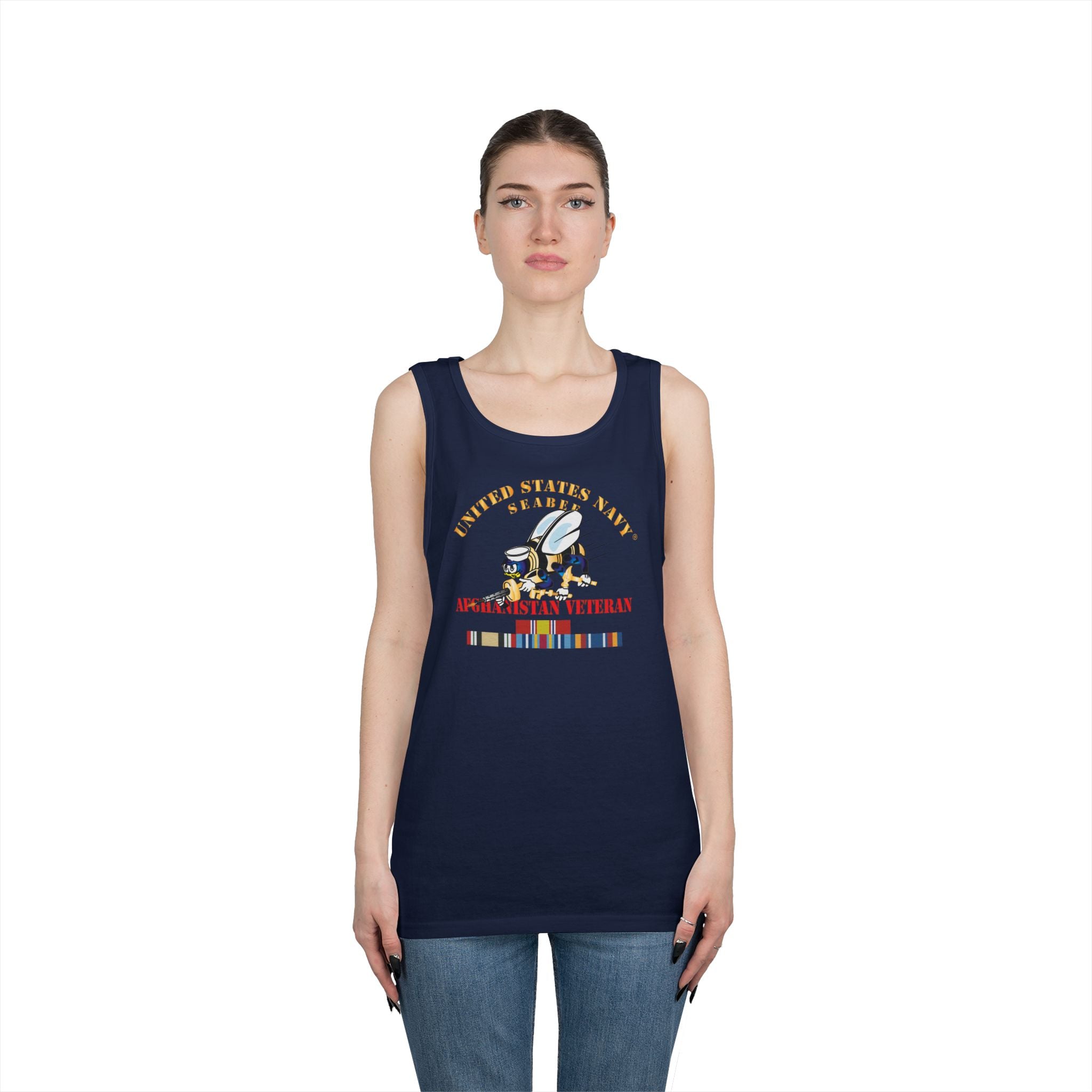 Unisex Heavy Cotton Tank Top - Navy - Seabee - Afghanistan Veteran