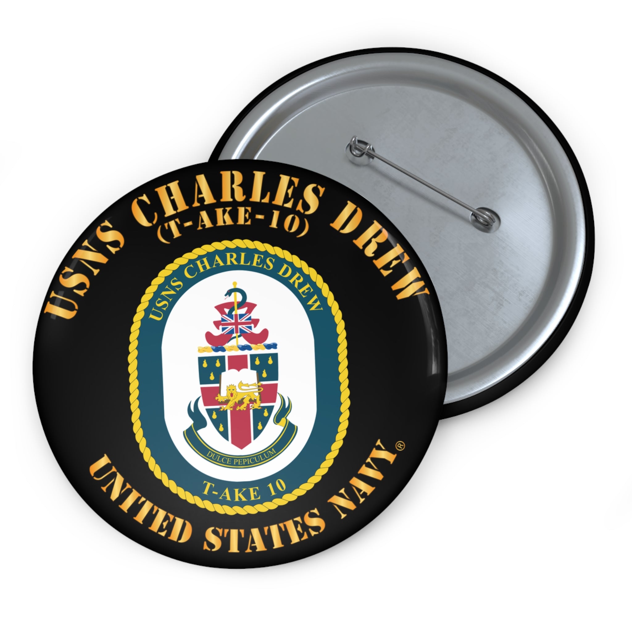 Custom Pin Button - Navy - USNS Charles Drew (T-AKE 10)