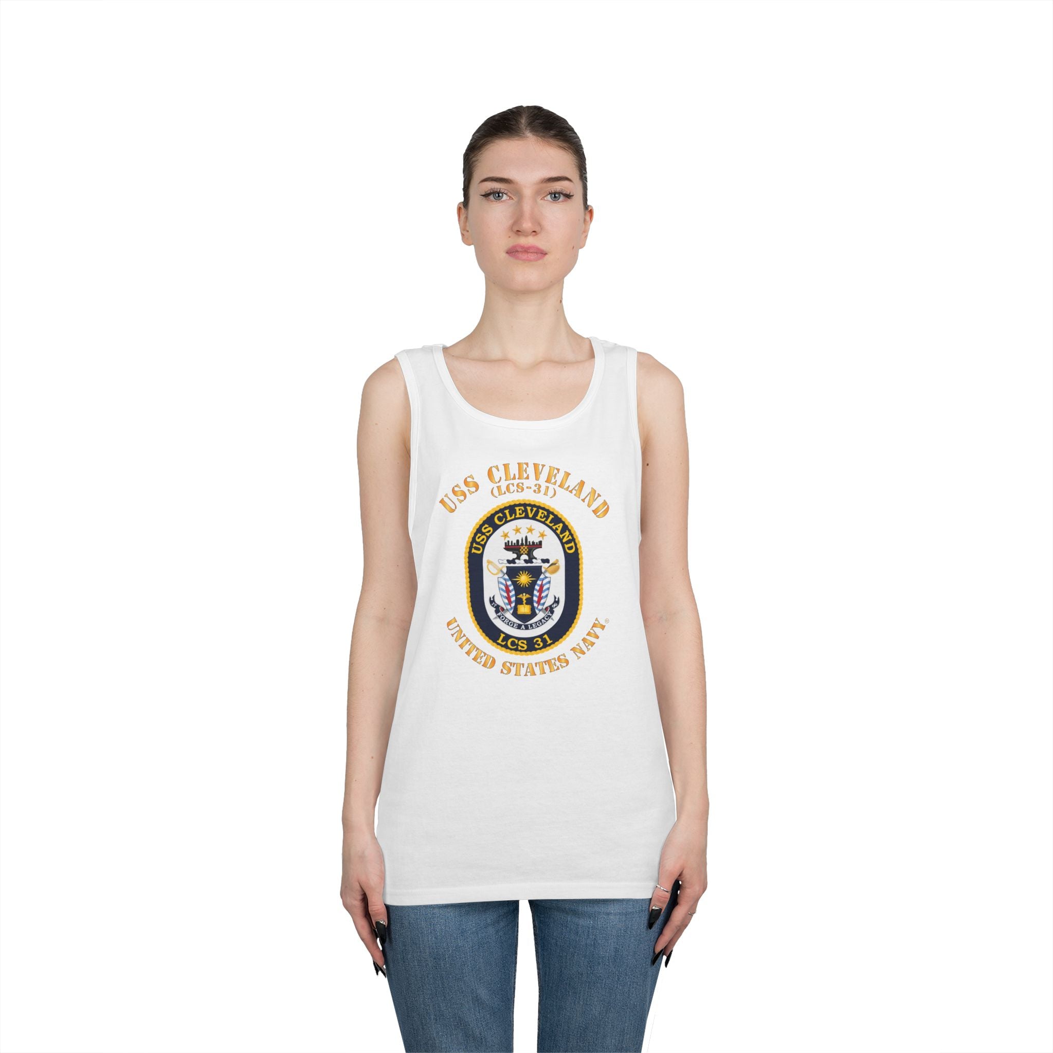 Unisex Heavy Cotton Tank Top - Navy - USS Cleveland (LCS-31)