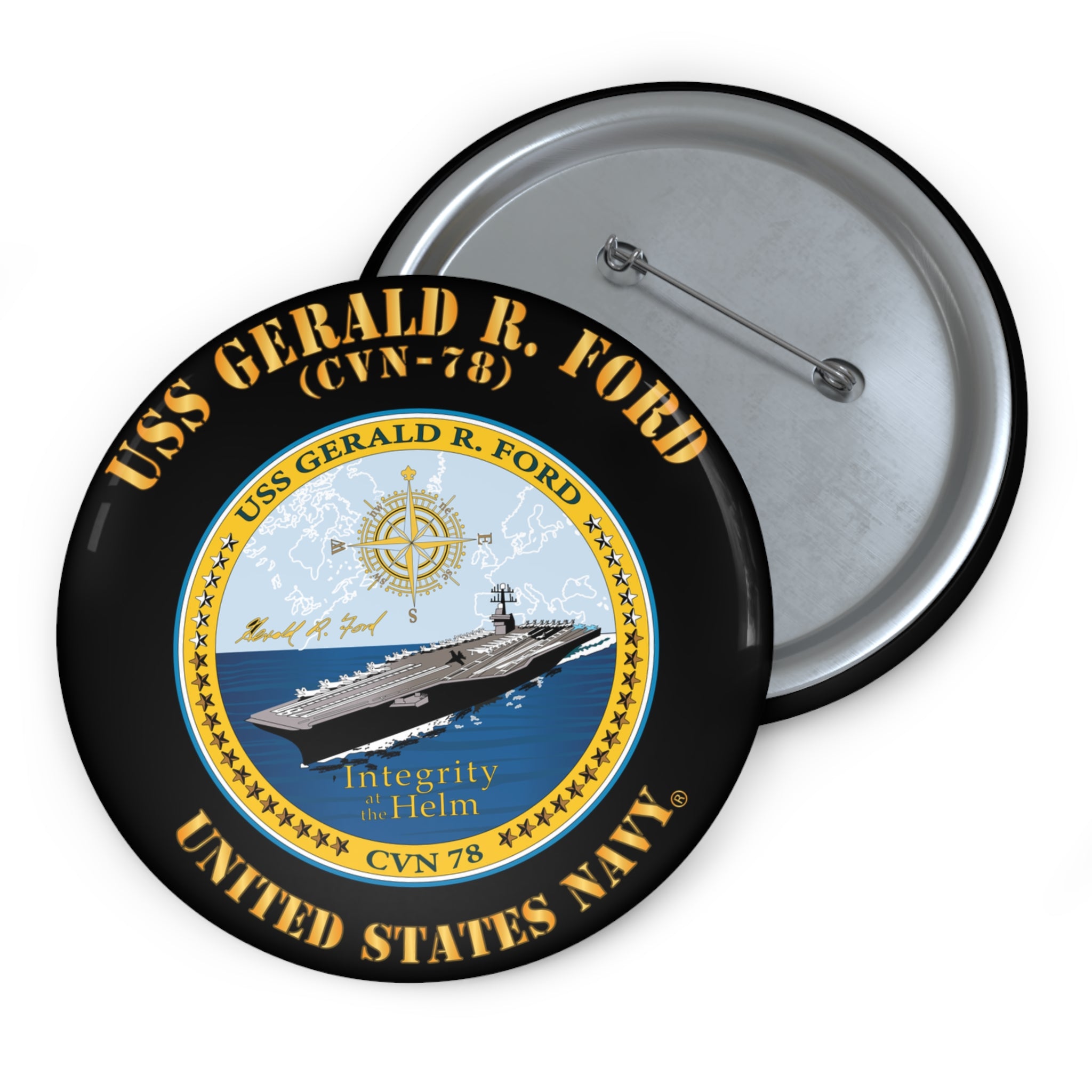 Custom Pin Button - Navy - USS Gerald R. Ford (CVN-78)