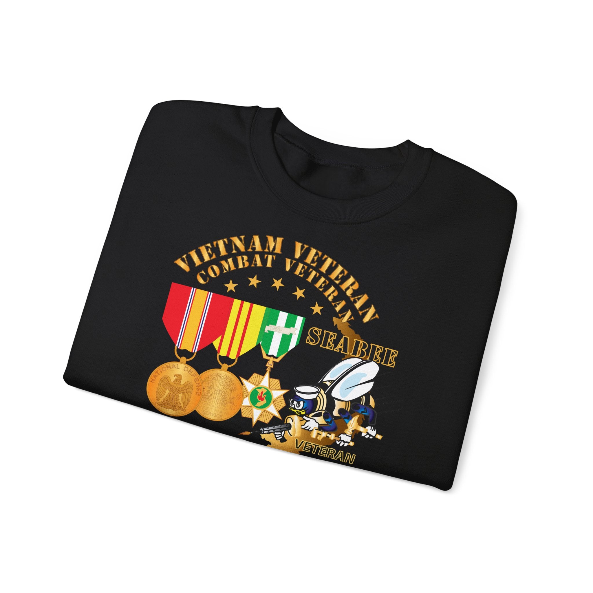 Unisex Heavy Blend™ Crewneck Sweatshirt - Navy - Vietnam  Veteran - w Medals - VN - Seabee
