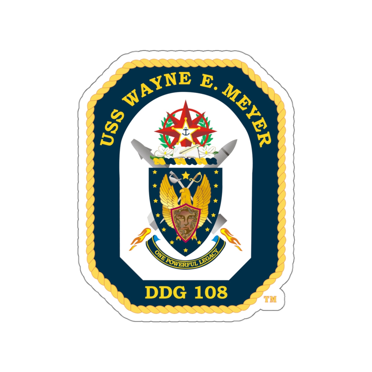 Die-Cut Vinyl Sticker - Navy - USS Wayne E. Meyer (DDG-108) wo txt X 300