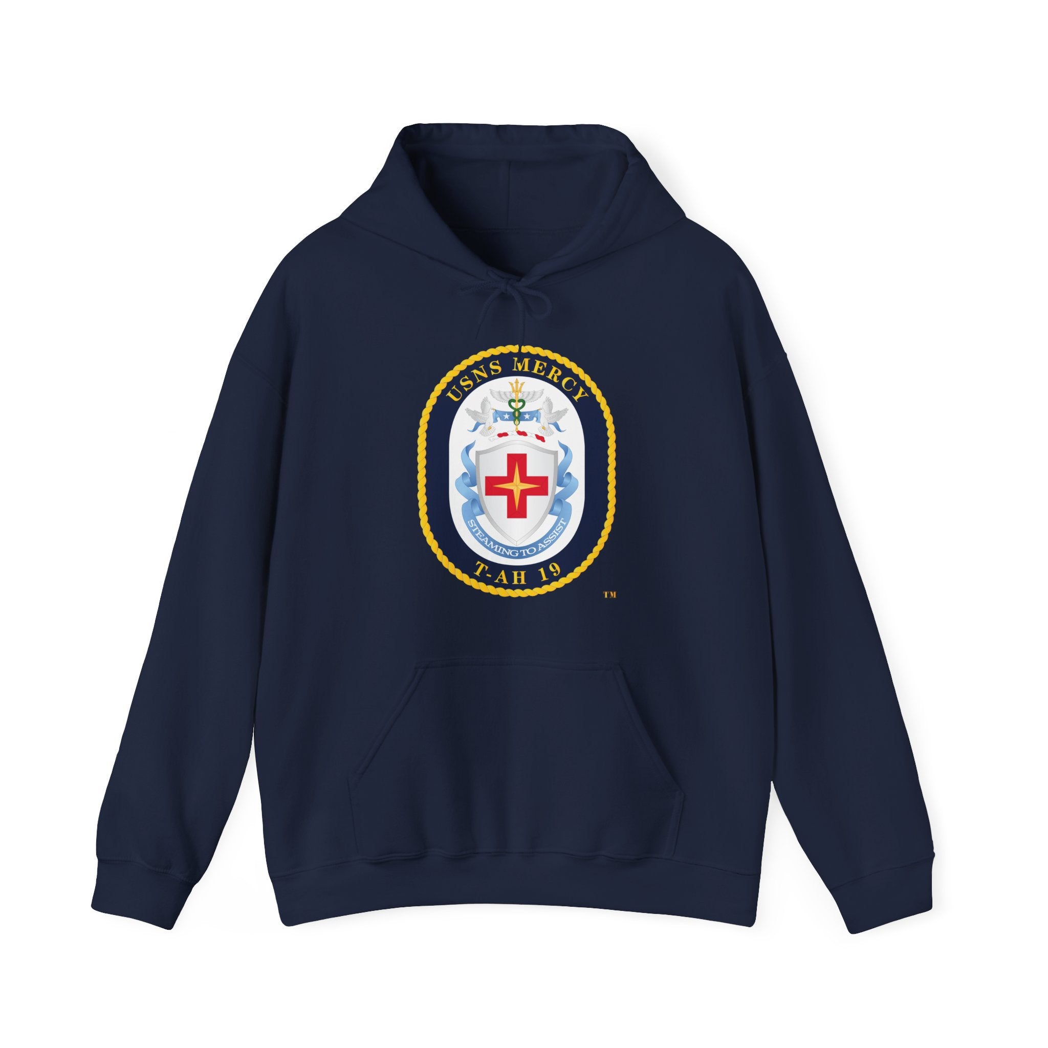 Unisex Heavy Blend™ Hoodies - Navy - USNS Mercy (T-AH-19) - Crest wo Txt