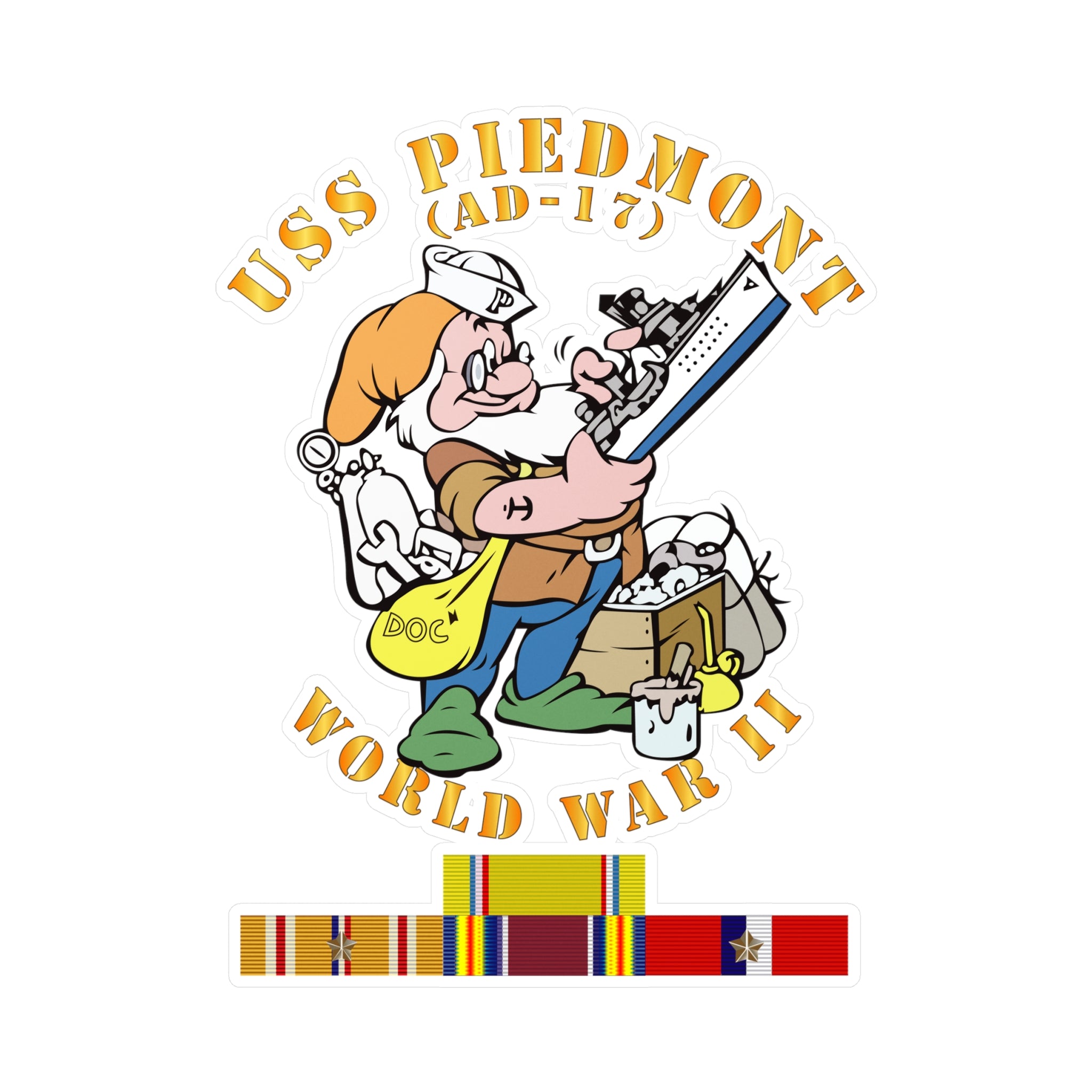 Kiss-Cut Vinyl Decal - Navy - USS Piedmont (AD-17) w PAC SVC WWII