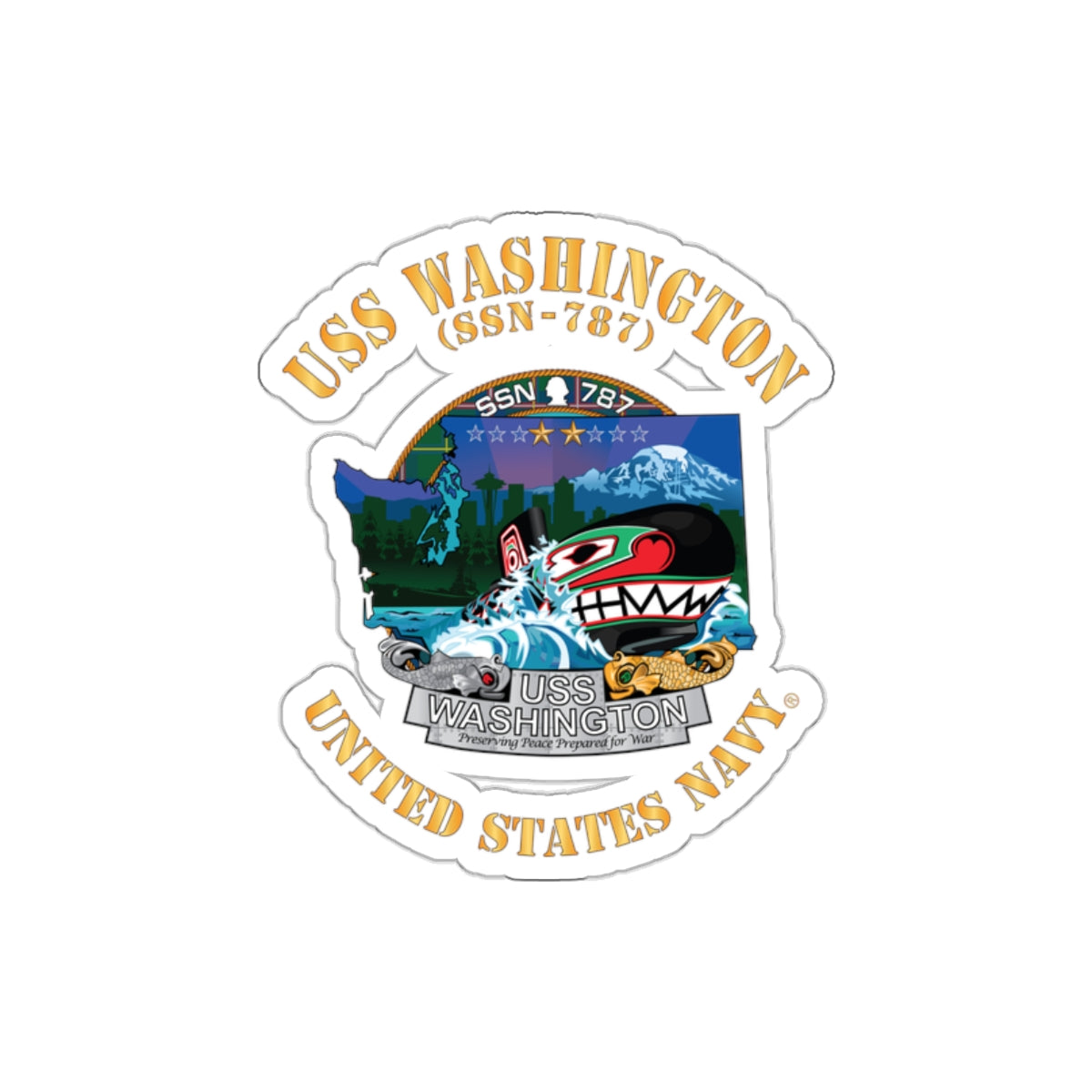 Die-Cut Vinyl Sticker - Navy - USS Washington (SSN-787) X 300