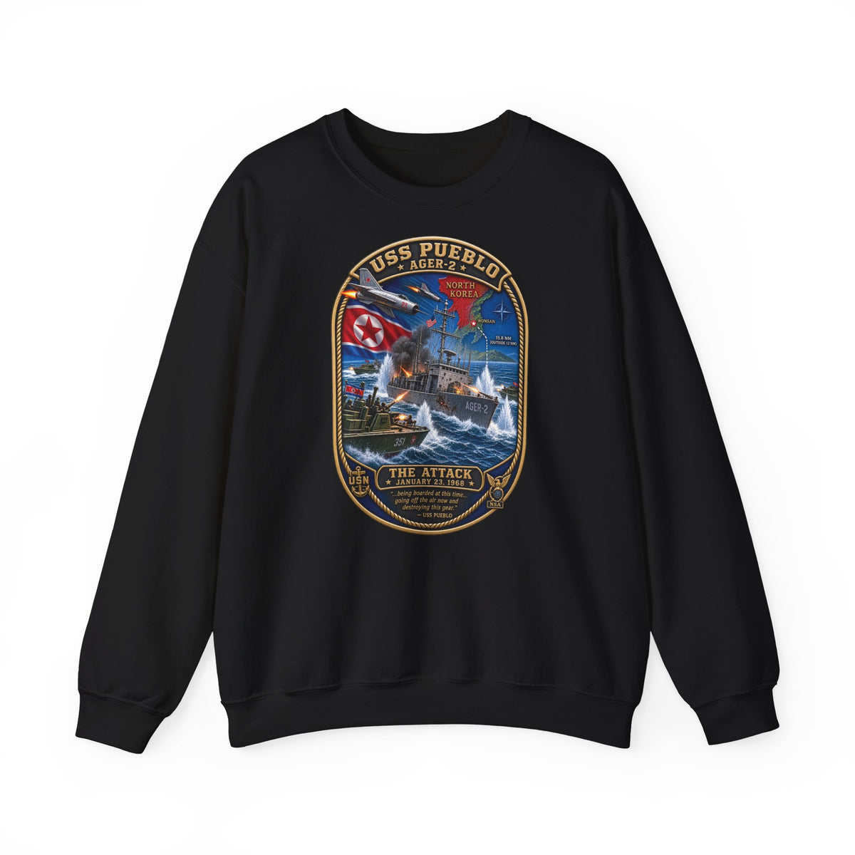 Unisex Heavy Blend™ Crewneck Sweatshirt - USS Pueblo Attack-Defense Commemorative Patch