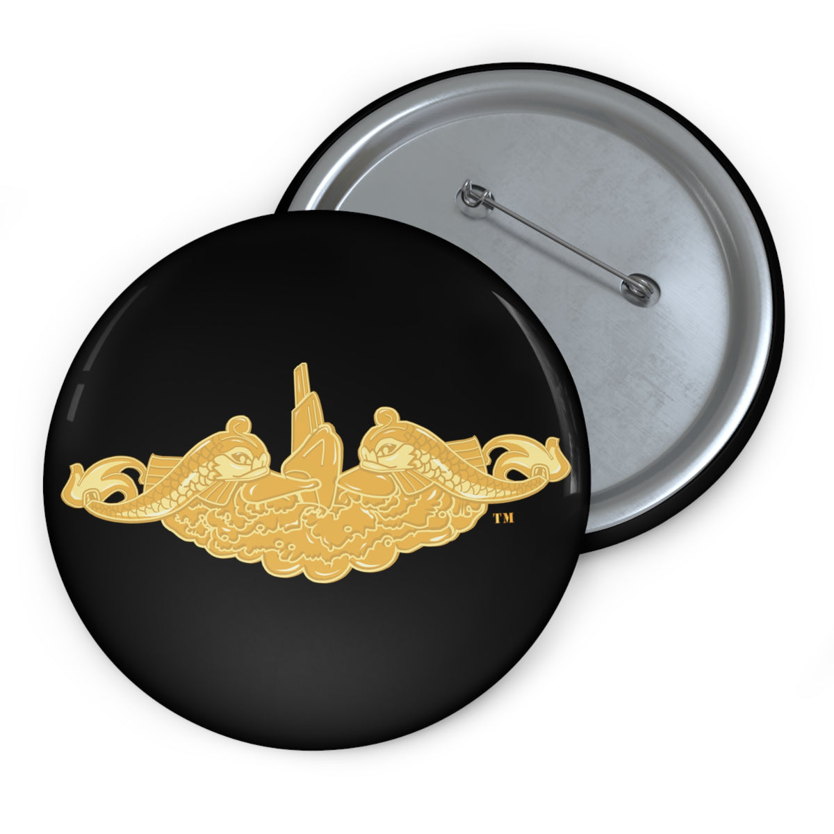 Custom Pin Button - Navy - Submarine Badge - Gold wo Txt