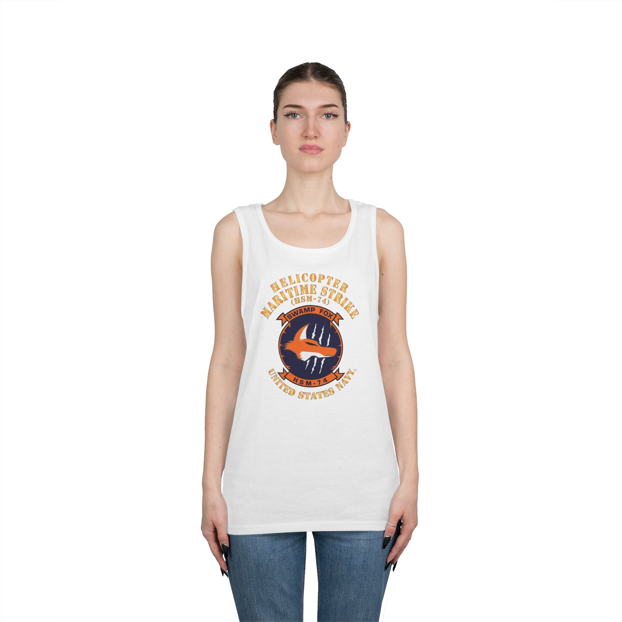 Unisex Heavy Cotton Tank Top - Navy - Helicopter Maritime Strike Seven Four (HSM-74)