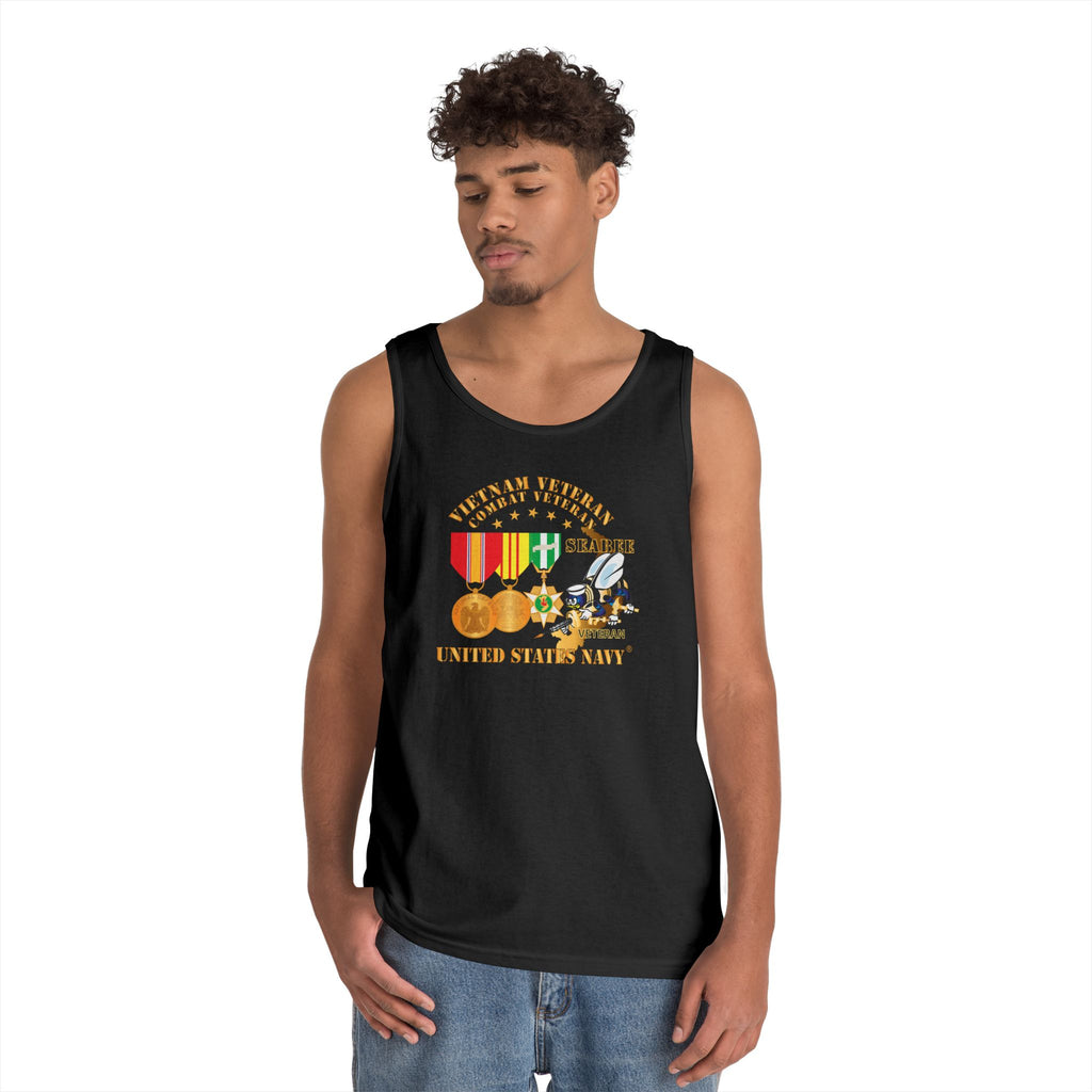 Unisex Heavy Cotton Tank Top - Navy - Vietnam  Veteran - w Medals - VN - Seabee