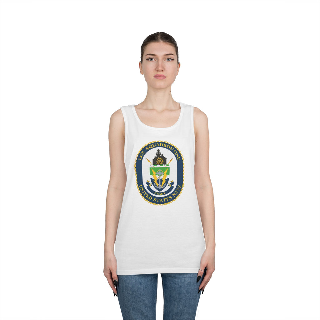Unisex Heavy Cotton Tank Top - Navy - LCS Squadron One (LCSRON 1) wo txt