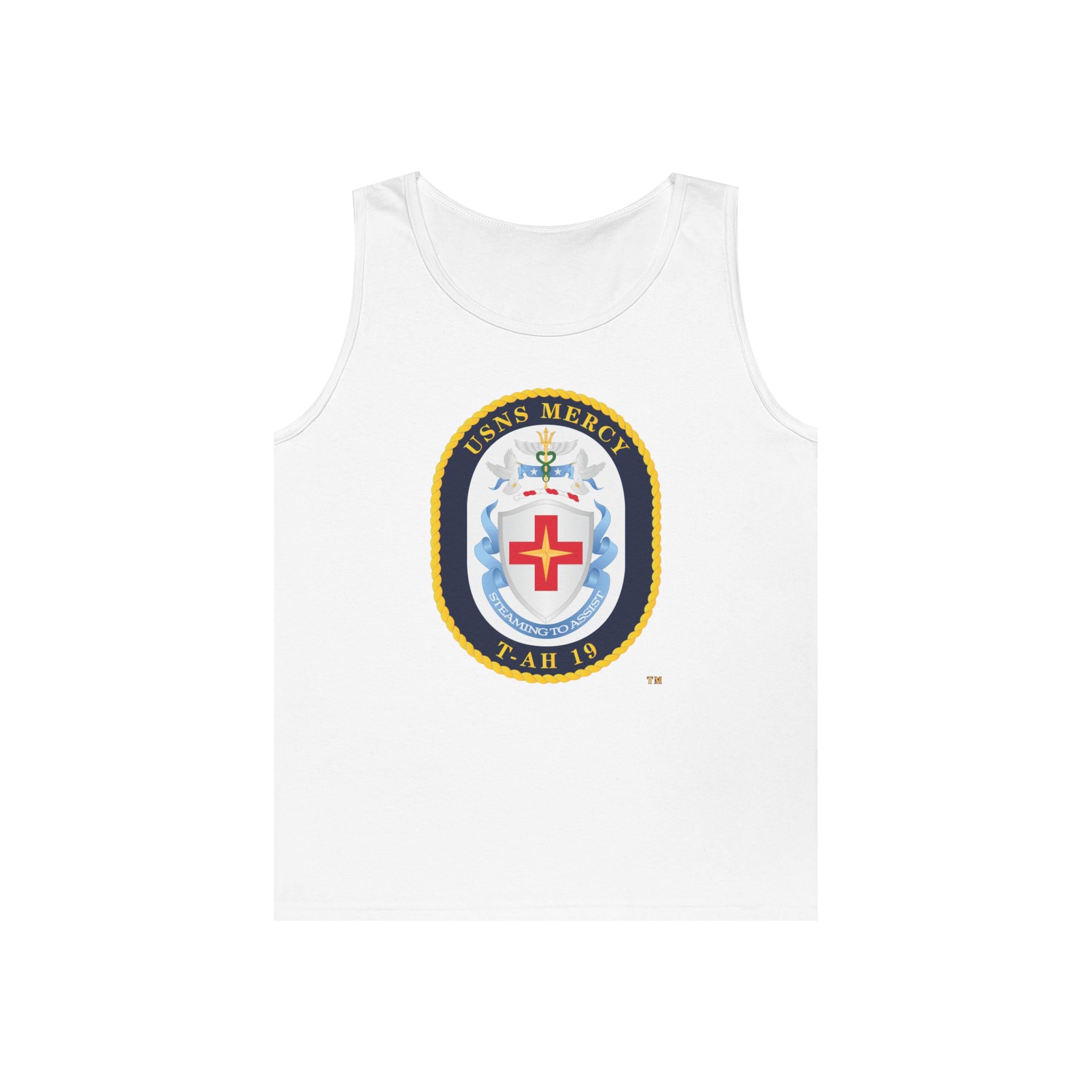 Unisex Heavy Cotton Tank Top - Navy - USNS Mercy (T-AH-19) - Crest wo Txt