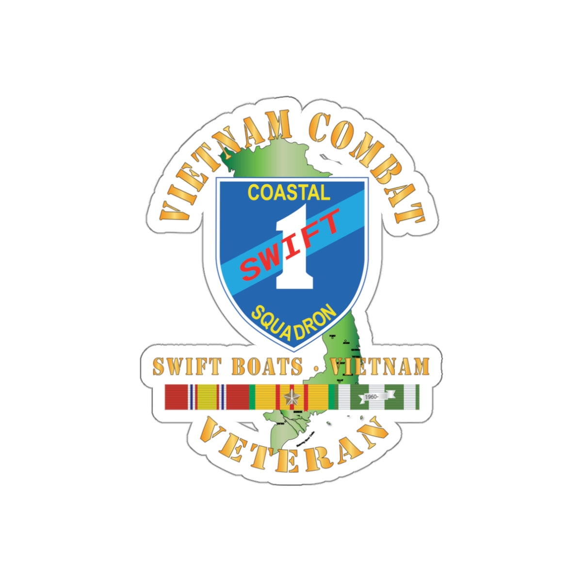 Die-Cut Vinyl Sticker - Coastal Squadron One (Blue) - SSI -Swift Boats - Vietnam w VN SVC X 300